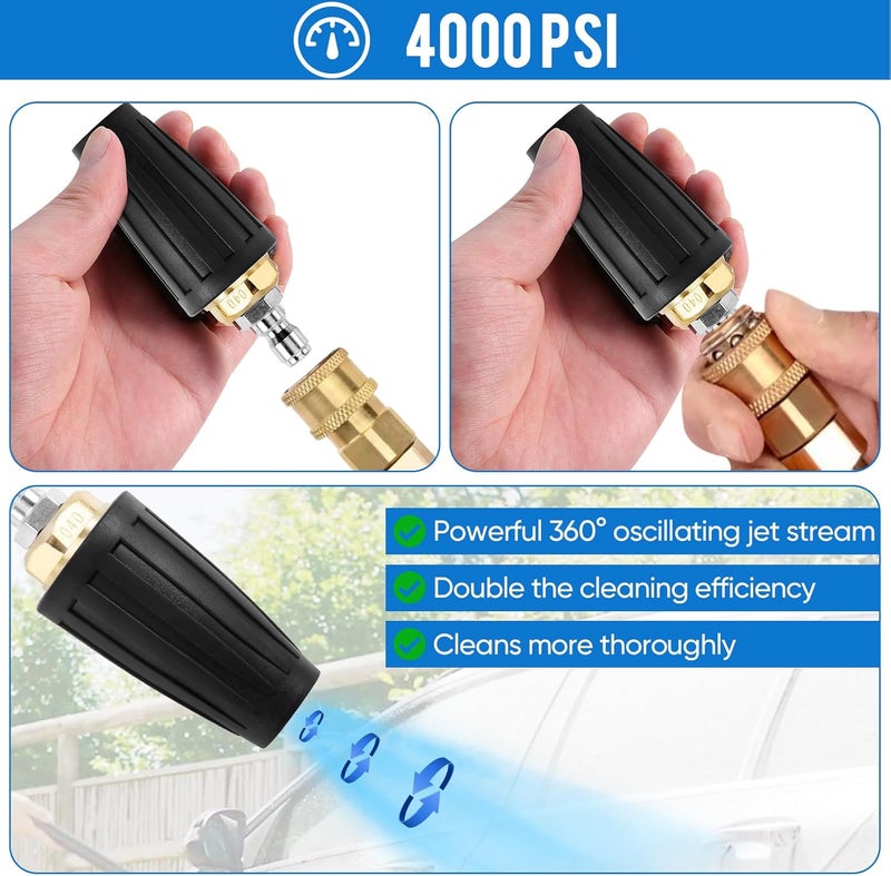 bihijua Turbo Nozzle Pressure Washer Tips, Durable Ceramic Core, 360° Rotating Pressure Washer Turbo Nozzle 4000 PSI with 1/4'' Quick Connect, 4.0 GPM, 4.0 Orifice, Hot- or Cold-Water Use - Image 5